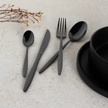 Set tacamuri 24 piese Berlinger Haus, Matte Black, model rotunjit, inox, negru imagine