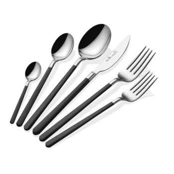 Set tacamuri, Hermia, 645DRM1221, OTEL INOXIDABIL, Lingura de masa: 21,3 cm (6 bucati), Argintiu / Negru imagine