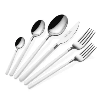 Set tacamuri, Hermia, 645DRM1222, Inox, Lingura de masa: 21,3 cm (6 bucati), Argintiu/Alb imagine