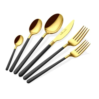 Set tacamuri, Hermia, 645DRM1223, Inox, Lingura de masa: 21,3 cm (6 bucati), Aur/Negru imagine