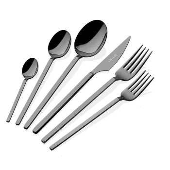 Set tacamuri, Hermia, 645DRM1234, Inox, Lingura de masa: 21,3 cm (6 bucati), Negru imagine