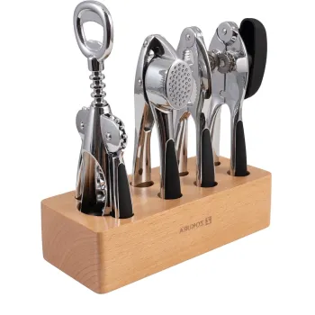 Set ustensile bucatarie, 5 piese, Zokura, zinc/lemn imagine