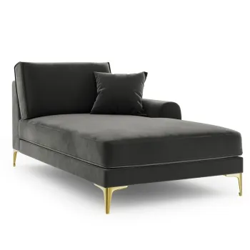 Sezlong living stanga, Madara, Mazzini Sofas, gold legs, 102x182x90 cm, catifea, gri inchis imagine