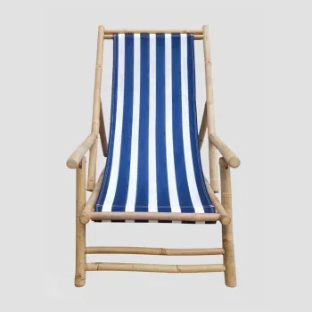 Sezlong Mare, Homla, 60x115x83 cm, bambus/poliester, natur/albastru imagine