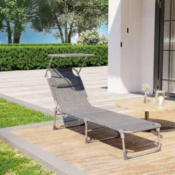 Sezlong pliabil cu parasolar si tetiera, Songmics, max 150 kg, 193x5329.5 cm, gri imagine