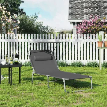 Sezlong pliabil cu parasolar, Songmics, 71x200x38 cm, max 150 kg, aluminiu/tesatura sintetica, gri imagine
