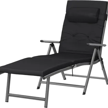 Sezlong pliabil cu saltea de 6 cm si tetiera detasabila, Songmics, max 150 kg, aluminiu rezistent la rugina, negru imagine