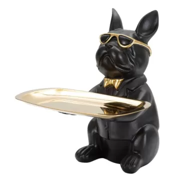Statueta decorativa, Bull Dog, Mauro Ferretti, 19 x 20 x 23.5 cm, polirasina, negru/auriu imagine