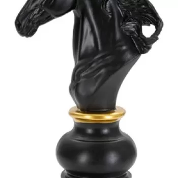 Statueta decorativa / Piesa de sah Cal, Black Horse, Mauro Ferretti, 14 x 11 x 27 cm, polirasina, negru/auriu imagine