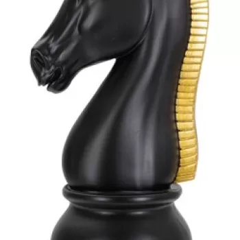 Statueta decorativa / Piesa de sah Cal, Black Horse, Mauro Ferretti, O18.5 x 50 cm, polirasina, negru/auriu imagine