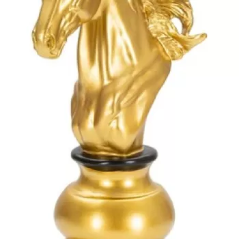 Statueta decorativa / Piesa de sah Cal, Gold Horse, Mauro Ferretti, 14 x 11 x 27 cm, polirasina, auriu/negru imagine