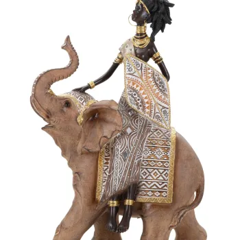 Statueta decorativa Tribal Masai with Elephant, Mauro Ferretti, 22.5x12x32.5 cm, polirasina, multicolor imagine