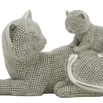 Statueta / figurina decorativa Cat Sparky With Kid, Mauro Ferretti, 19x9x13 cm, polirasina, argintiu imagine