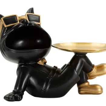 Statueta / figurina decorativa cu tava Buddy, Mauro Ferretti, 27x17x18.5 cm, polirasina/metal, negru/auriu imagine