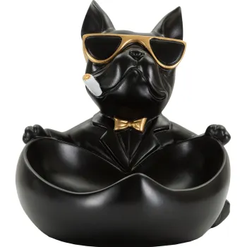 Statueta / figurina decorativa cu tava Dog Ball, Mauro Ferretti, 18.5x20.5x20 cm, polirasina, negru/auriu imagine