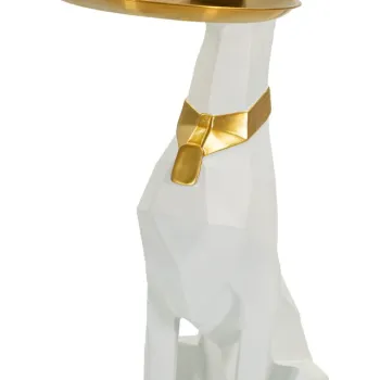 Statueta / figurina decorativa cu tava Dog Ory, Mauro Ferretti, 27x51x74 cm, polirasina/metal, alb/auriu imagine
