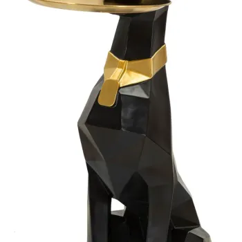 Statueta / figurina decorativa cu tava Dog Ory, Mauro Ferretti, 30x64x91 cm, polirasina/metal, negru/auriu imagine