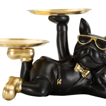Statueta / figurina decorativa cu tava Dog Rover , Mauro Ferretti, 27x17x18.5 cm, polirasina/metal, negru/auriu imagine
