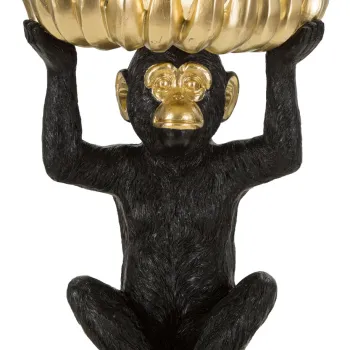Statueta / figurina decorativa cu tava Monkey, Mauro Ferretti, 23x31.5 cm, polirasina, negru/auriu imagine