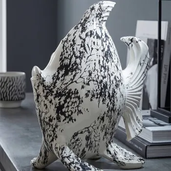 Statueta / figurina decorativa, Mauro Ferretti, Fish-Shaped, 37x19x34 cm, polirasina, alb/negru imagine