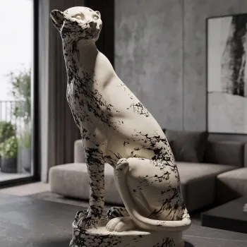 Statueta / figurina decorativa, Mauro Ferretti, Leopard, 25x20x42 cm, polirasina, alb/negru imagine