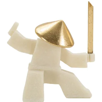 Statueta / figurina decorativa Samurai Oda Quarzy -A, Mauro Ferretti, 17x7.5x18.5 cm, polirasina/metal, alb/auriu imagine