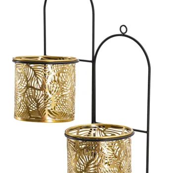 Suport ghivece cu fixare pe perete Double Hong, Mauro Ferretti, 27x14x48 cm, fier, negru/auriu imagine