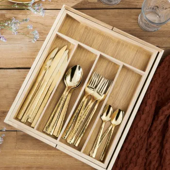 Suport organizare tacamuri Bambou, Homla, 37x31x5.5 cm, bambus, natur imagine