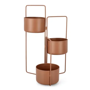 Suport pentru 3 ghivece Keyra, Bizzotto, 45x21x68 cm, pliabil, otel, potrivit pentru exterior, maro imagine
