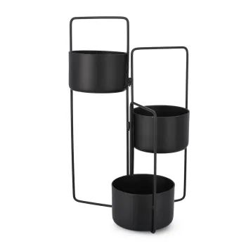 Suport pentru 3 ghivece Keyra, Bizzotto, 45x21x68 cm, pliabil, otel, potrivit pentru exterior, negru imagine