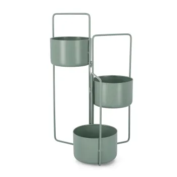 Suport pentru 3 ghivece Keyra, Bizzotto, 45x21x68 cm, pliabil, otel, potrivit pentru exterior, verde sage imagine