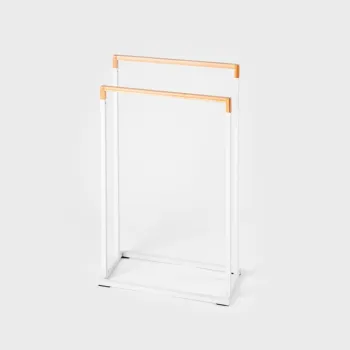 Suport pentru prosoape Coper, Homla, 45x21x76 cm, metal/bambus, alb/natur imagine