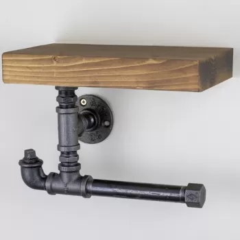 Suport pentru prosoape cu raft de lemn, Evila Originals, 30x13.5x18 cm, lemn de molid, maro/negru imagine