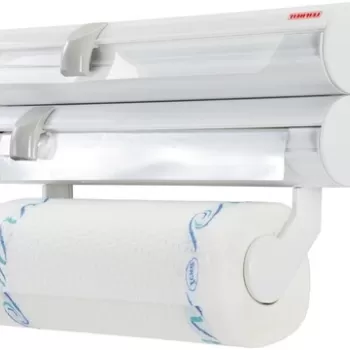 Suport pentru prosoape de bucatarie/folie aluminiu/folie plastic, Leifheit, Rolly Mobil, cu montare pe perete, inox/plastic imagine