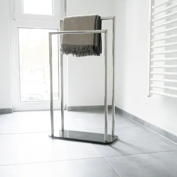 Suport pentru prosoape Ravina, Wenko, 48x20x80 cm, inox/sticla temperata, argintiu/negru imagine