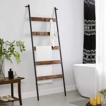 Suport pentru prosoape tip scara / raft tip scara Daintree, Vasagle, 65 x 178 cm, PAL/otel, maro rustic imagine