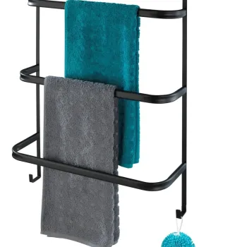 Suport suspendabil pentru prosoape, Wenko, Iripinia, 54.5 x 77.5 x 21.5 cm, inox, negru imagine