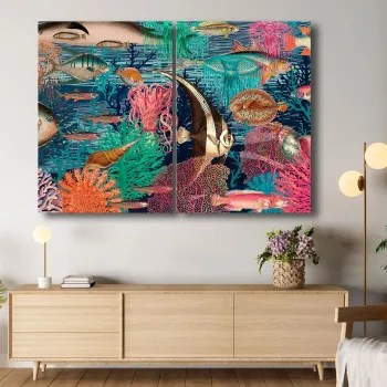 Tablou decorativ, 2P70100C015, LEMN SOLID, Material: 100% PANZA DE POLIESTER, Multicolor imagine