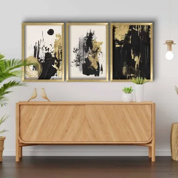 Tablou decorativ, 3P3853NISCT-011, MDF, Inramat: 100% LEMN (Grosime: 22 mm, Auriu / Alb / Negru imagine