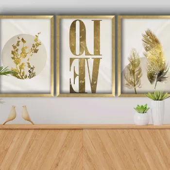 Tablou decorativ, 3P3853NISCT-021, MDF, Inramat: 100% LEMN (Grosime: 22 mm, Auriu / Bej / Alb imagine