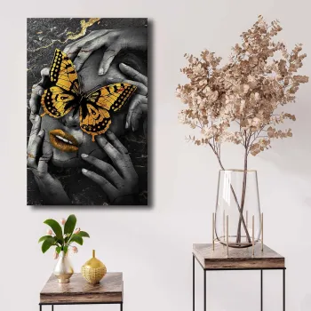 Tablou decorativ, 4570NISC-002, Lemn, Auriu / Negru / Alb imagine