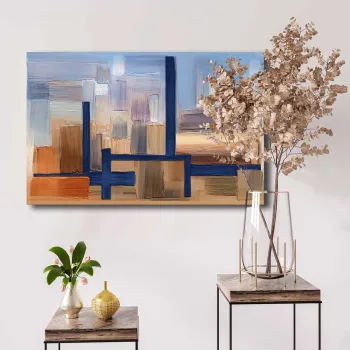 Tablou decorativ, 4570NISC-007, Lemn, Bleumarin / Bej / Portocaliu / Maro imagine