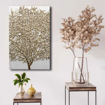 Tablou decorativ, 4570NISC-021, Lemn, Aur/Alb imagine