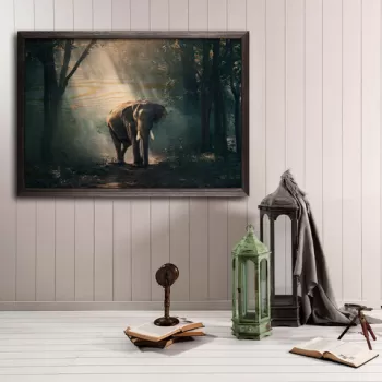 Tablou decorativ, Alone Elephant, Lemn, Lemn, Multicolor imagine