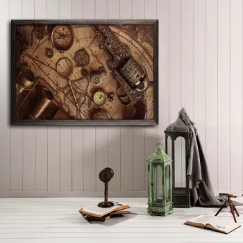 Tablou decorativ, Antic Map, Lemn, Lemn, Multicolor imagine