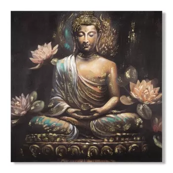 Tablou decorativ, Buddha -A, Mauro Ferretti, 100 x 100 cm, canvas imprimat si pictat/lemn de pin, multicolor imagine