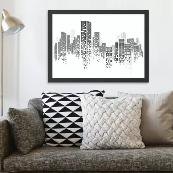 Tablou decorativ, Buildings (35 x 45), MDF , Polistiren, Alb negru imagine