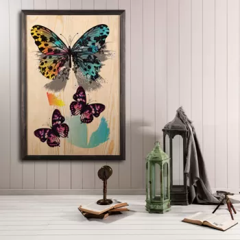 Tablou decorativ, Butterfly Dream, Lemn, Lemn, Multicolor imagine