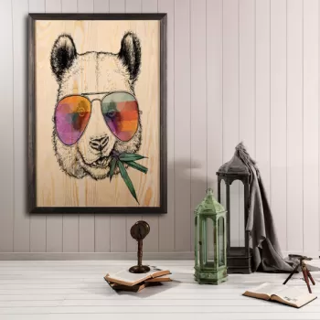 Tablou decorativ, Cool Panda, Lemn, Lemn, Multicolor imagine