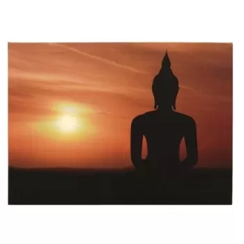 Tablou decorativ cu panou solar Buddha, Lumineo, 37x26.5x2 cm, panza imagine